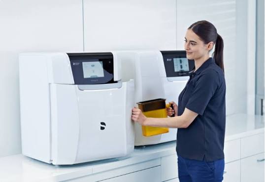 Dentsply Sirona Primeprint dental 3D printing equipment used in digital restorative dentistry workflows